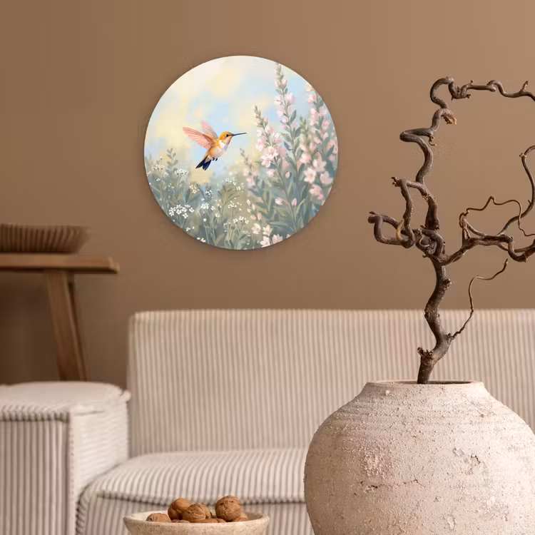 Kolibrie - Illustratie - Kleurrijk Wandcirkel kunststof plaat 5mm dik klein -sfeer1