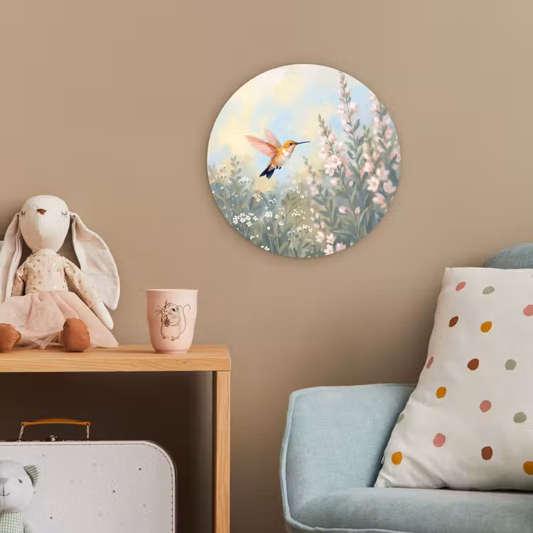 Kolibrie - Illustratie - Kleurrijk Wandcirkel kunststof plaat 5mm dik klein -tsfeer1_kind