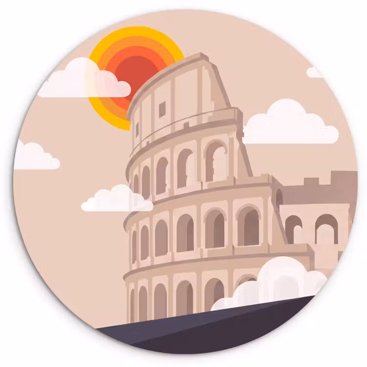 Colosseum - Zonsopgang - Rome - Architectuur - Beige Wandcirkel kunststof plaat 5mm dik klein -3d