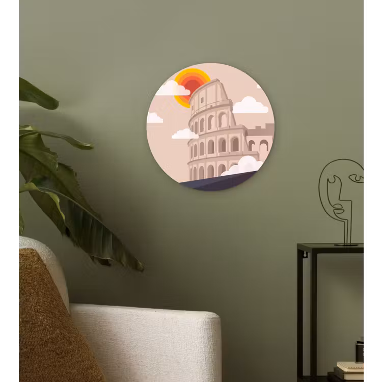 Colosseum - Zonsopgang - Rome - Architectuur - Beige Wandcirkel kunststof plaat 5mm dik klein -sfeer3