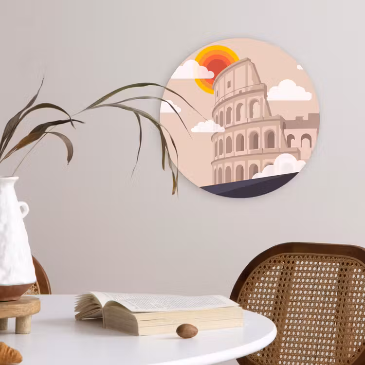 Colosseum - Zonsopgang - Rome - Architectuur - Beige Wandcirkel kunststof plaat 5mm dik klein -sfeer4