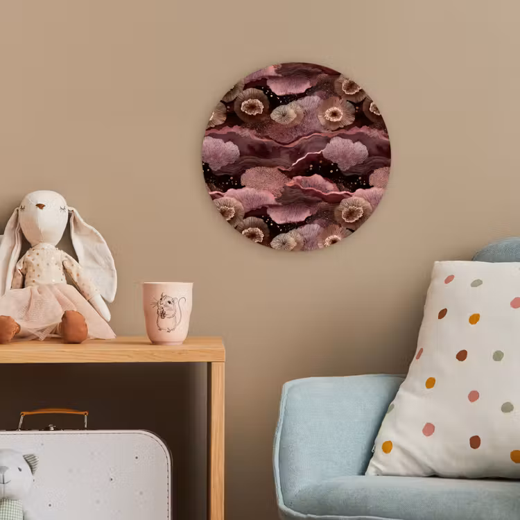 Koraal - Organisch - Roze Wandcirkel kunststof plaat 5mm dik klein 188 -tsfeer1_kind