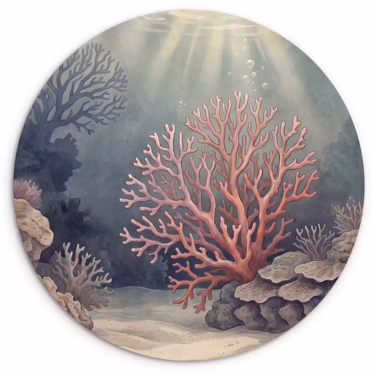 Koraal - Onderwater - Natuur - Roze Wandcirkel kunststof plaat 5mm dik klein -3d