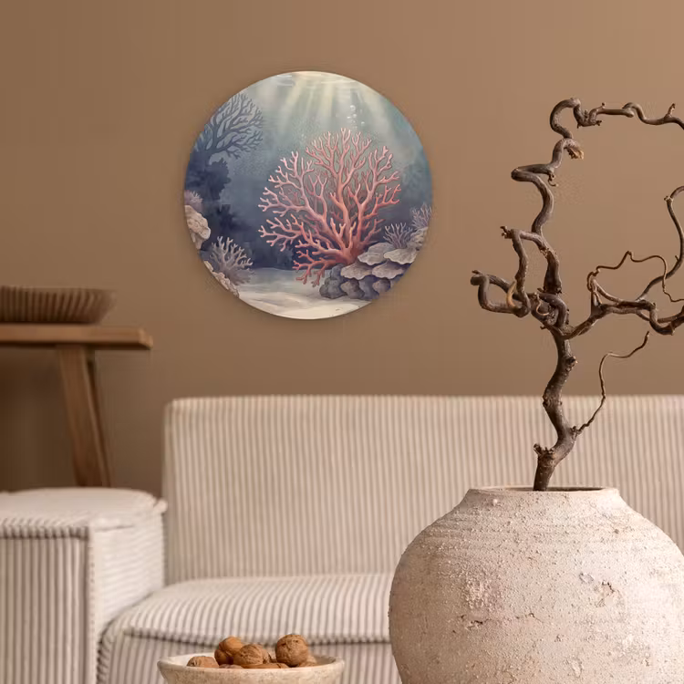 Koraal - Onderwater - Natuur - Roze Wandcirkel kunststof plaat 5mm dik klein -sfeer1