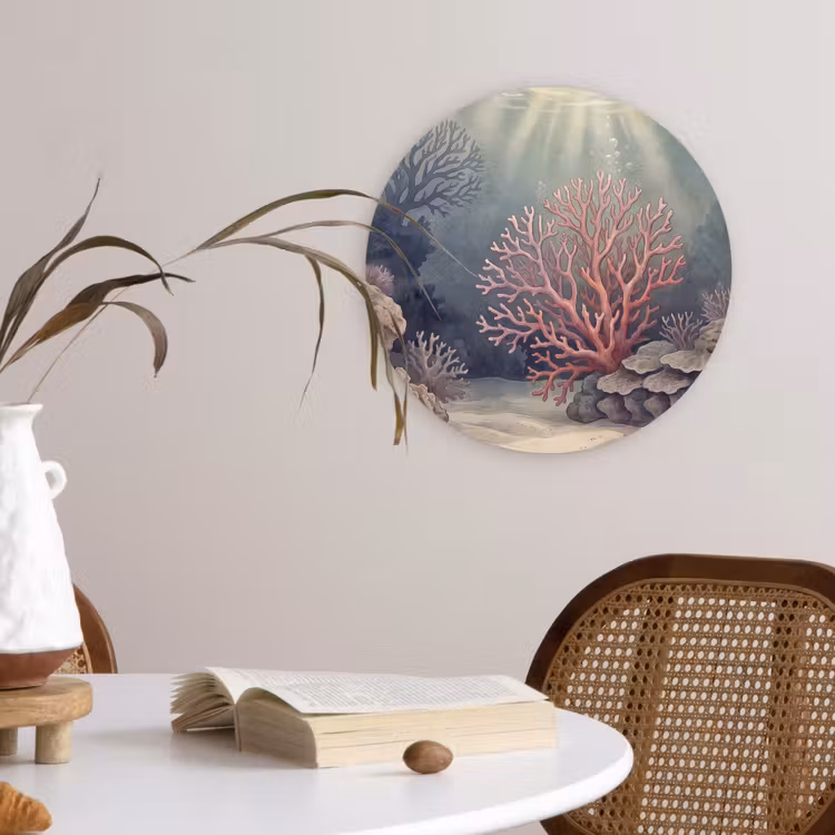 Koraal - Onderwater - Natuur - Roze Wandcirkel kunststof plaat 5mm dik klein -sfeer4