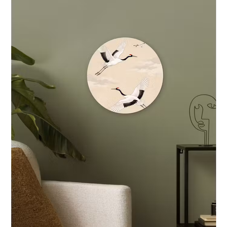 Kraanvogels - Bloesem - Beige Wandcirkel kunststof plaat 5mm dik klein -sfeer3