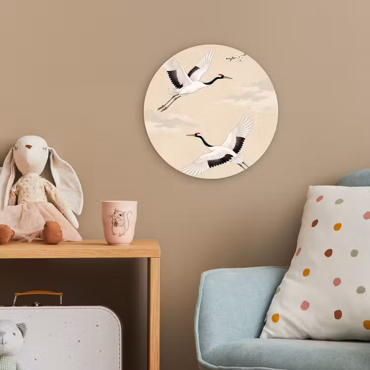 Kraanvogels - Bloesem - Beige Wandcirkel kunststof plaat 5mm dik klein -tsfeer1_kind