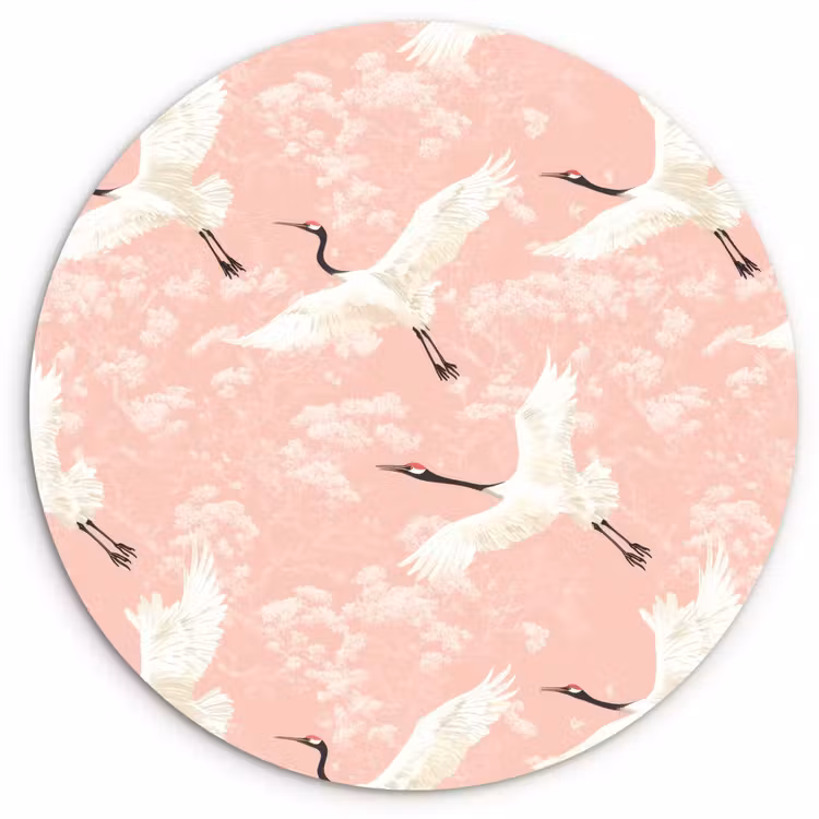 Kraanvogels - Bloesem - Roze Wandcirkel kunststof plaat 5mm dik klein 188 -3d