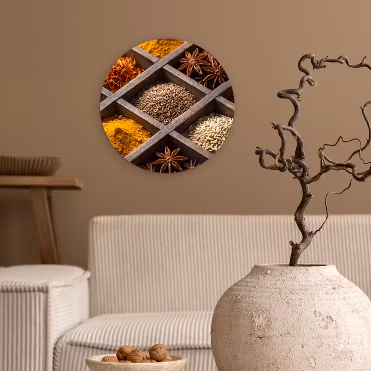 Forexbild Rund - Kräuter – Holz – Essen - Kruiden - Houten - Eten Wandcirkel kunststof plaat 5mm dik klein