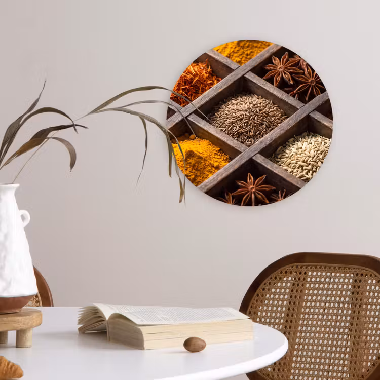 Forexbild Rund - Kräuter – Holz – Essen - Kruiden - Houten - Eten Wandcirkel kunststof plaat 5mm dik klein