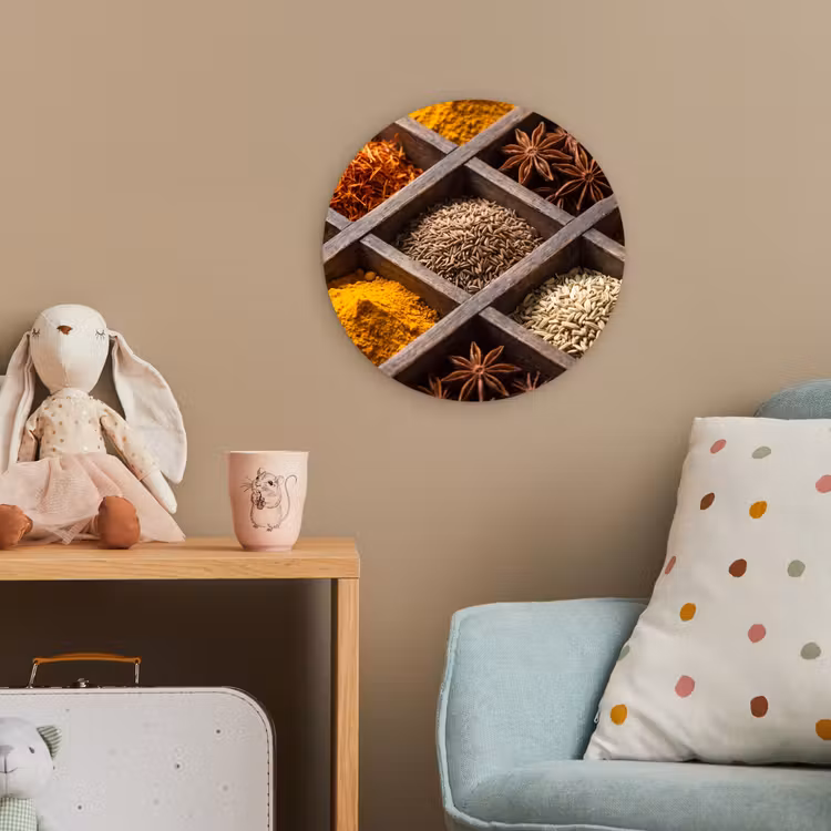 Forexbild Rund - Kräuter – Holz – Essen - Kruiden - Houten - Eten Wandcirkel kunststof plaat 5mm dik klein