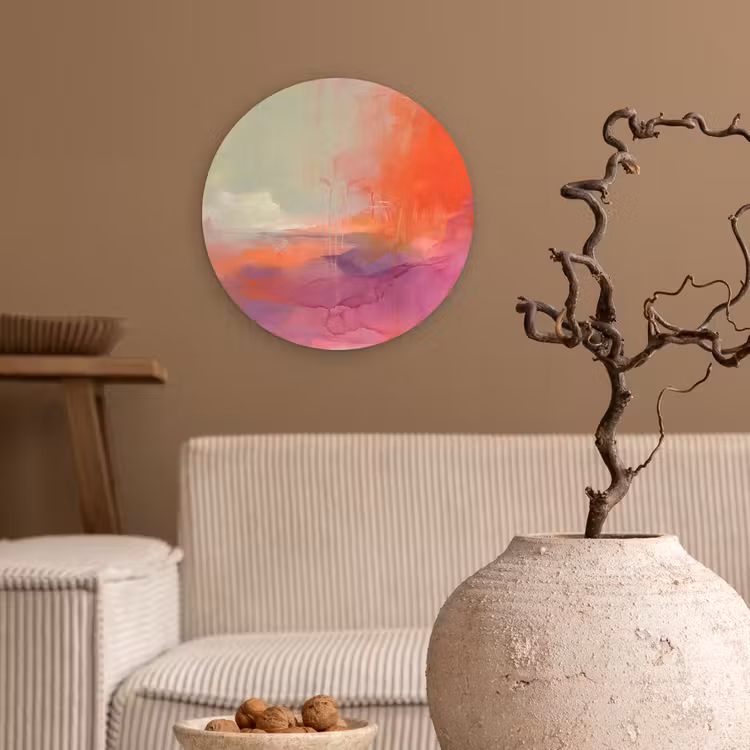 Kunst - Vloeiend - Overgangen - Oranje Wandcirkel kunststof plaat 5mm dik klein -sfeer1