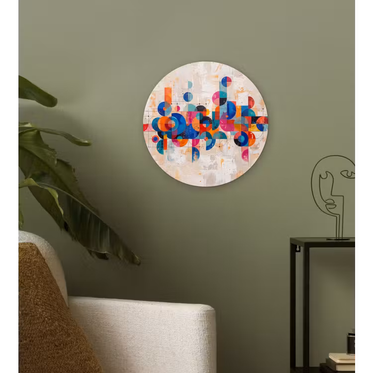 Kunst - Geometrisch - Abstract - Kleurrijk Wandcirkel kunststof plaat 5mm dik klein -sfeer3