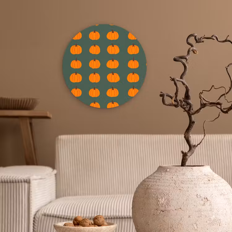 Pompoen - Patroon - Oranje Wandcirkel kunststof plaat 5mm dik klein 188 -sfeer1