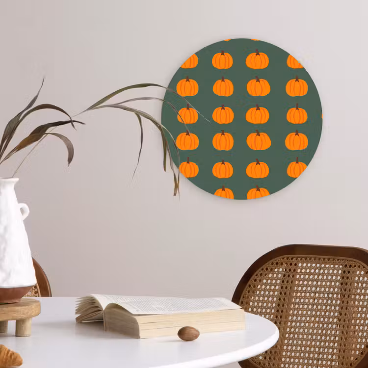Pompoen - Patroon - Oranje Wandcirkel kunststof plaat 5mm dik klein 188 -sfeer4