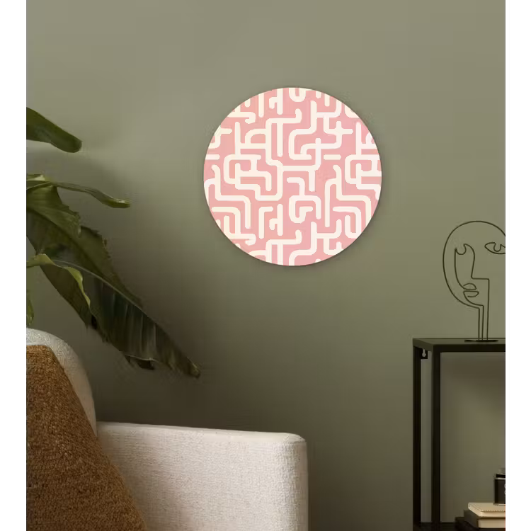 Doolhofpatroon - Roze - Wit - Abstract Wandcirkel kunststof plaat 5mm dik klein 188 -sfeer3