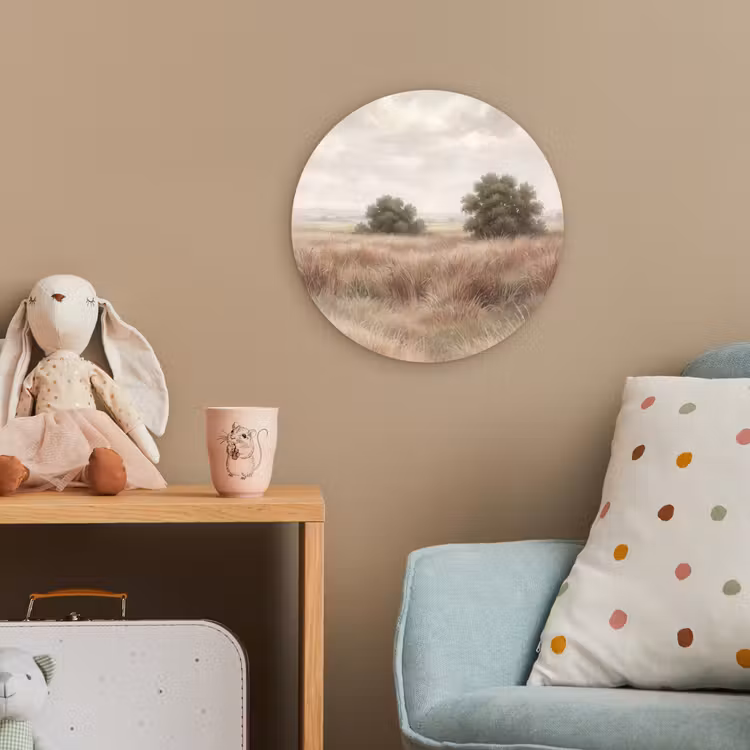 Landschap - Minimalistisch - Beige Wandcirkel kunststof plaat 5mm dik klein -tsfeer1_kind
