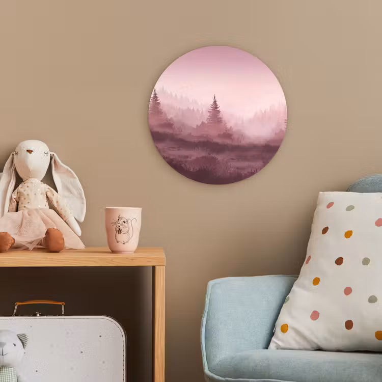 Landschap - Mistig - Roze Wandcirkel kunststof plaat 5mm dik klein -tsfeer1_kind