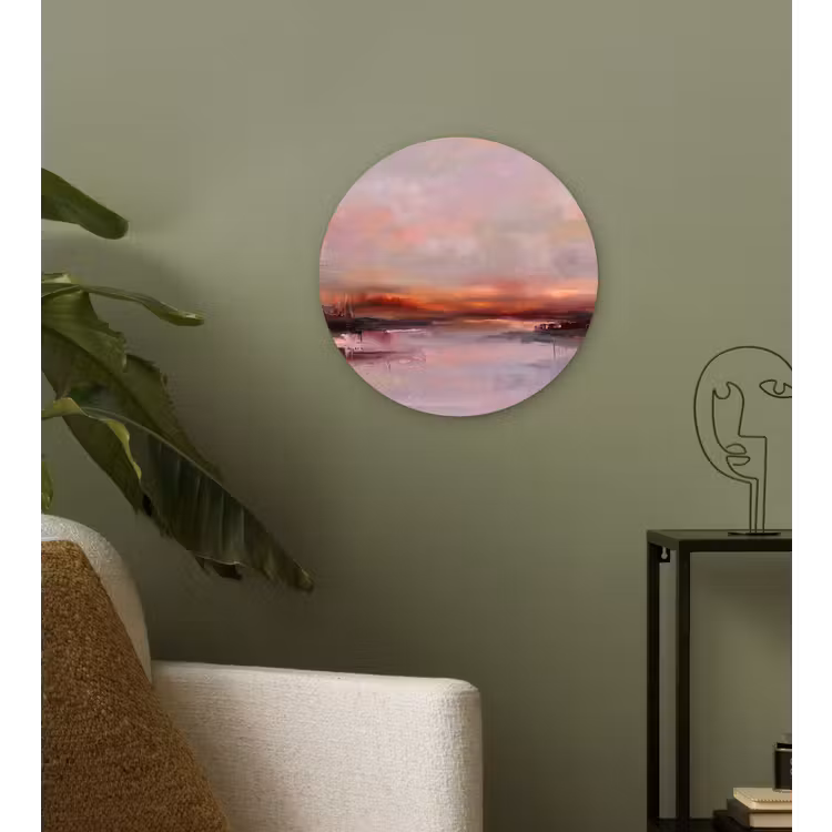 Landschap - Zonsondergang - Abstract - Modern - Roze Wandcirkel kunststof plaat 5mm dik klein -sfeer3