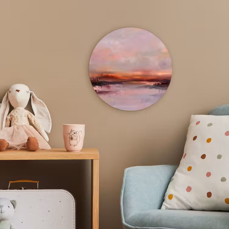 Landschap - Zonsondergang - Abstract - Modern - Roze Wandcirkel kunststof plaat 5mm dik klein -tsfeer1_kind