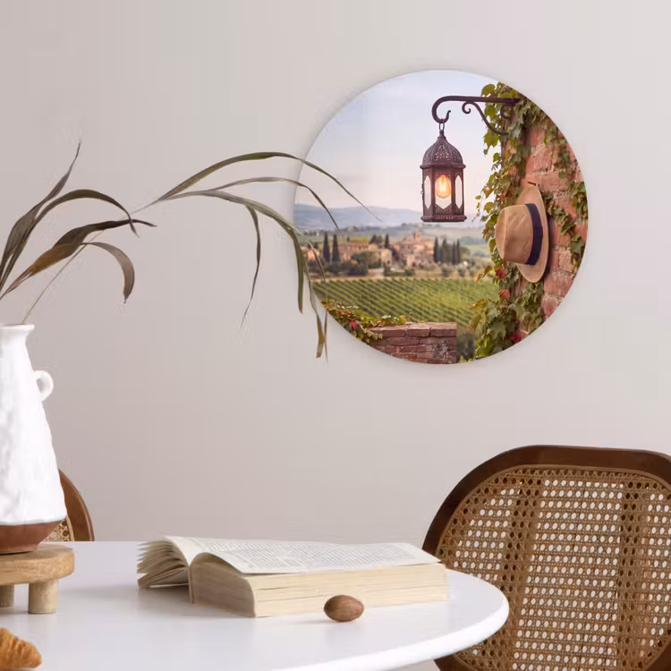 Lantaarn - Wijngaard - Landschap - Italiaans Wandcirkel kunststof plaat 5mm dik klein -sfeer4