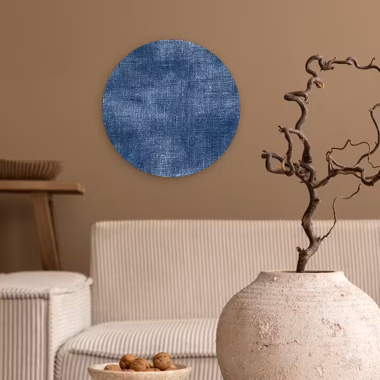 Linnen - Textuur - Patroon - Denim - Rustiek Wandcirkel kunststof plaat 5mm dik klein 188 -sfeer1