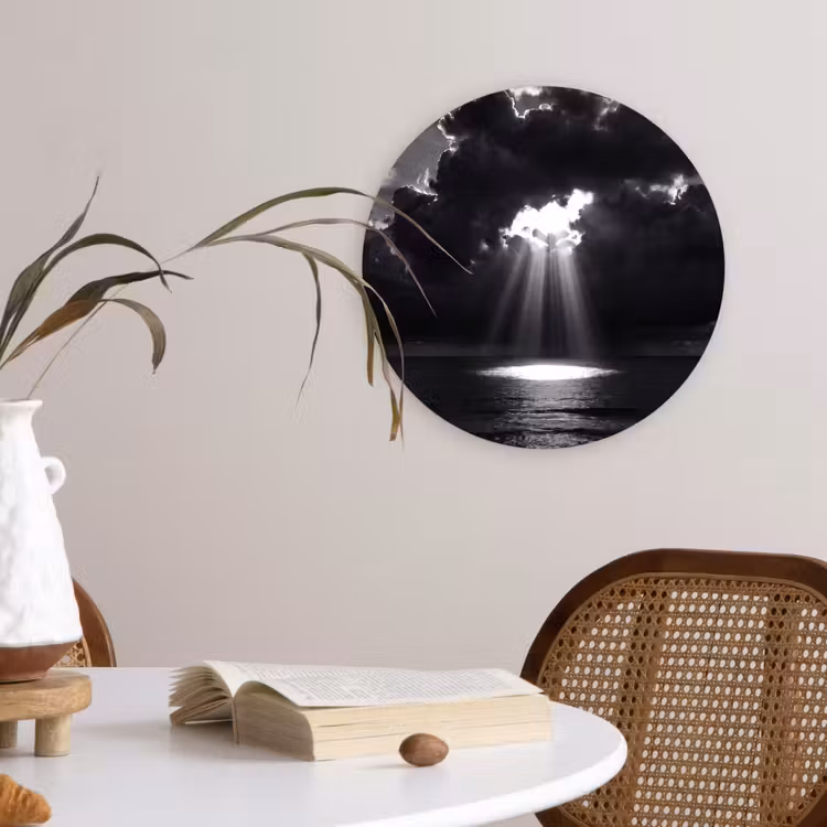 Licht - Wolken - Zee - Zwart-wit - Natuur Wandcirkel kunststof plaat 5mm dik klein -sfeer4