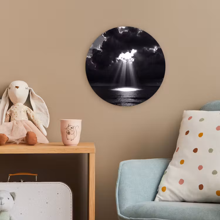 Licht - Wolken - Zee - Zwart-wit - Natuur Wandcirkel kunststof plaat 5mm dik klein -tsfeer1_kind