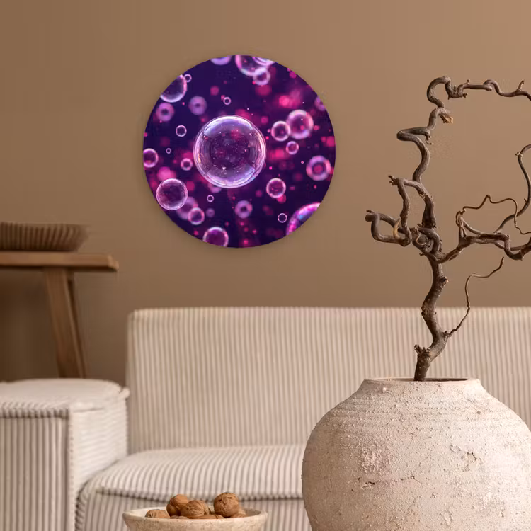Paars - Bubbels - Schuim Wandcirkel kunststof plaat 5mm dik klein -sfeer1
