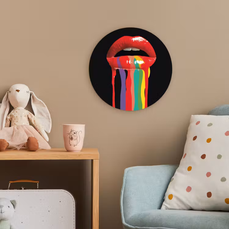 Lippen - Kleuren - Zwart Wandcirkel kunststof plaat 5mm dik klein -tsfeer1_kind