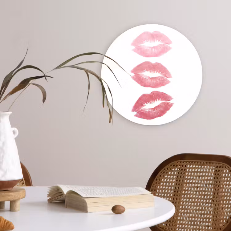 Lippen - Kusafdruk - Roze - Modern - Abstract Wandcirkel kunststof plaat 5mm dik klein -sfeer4