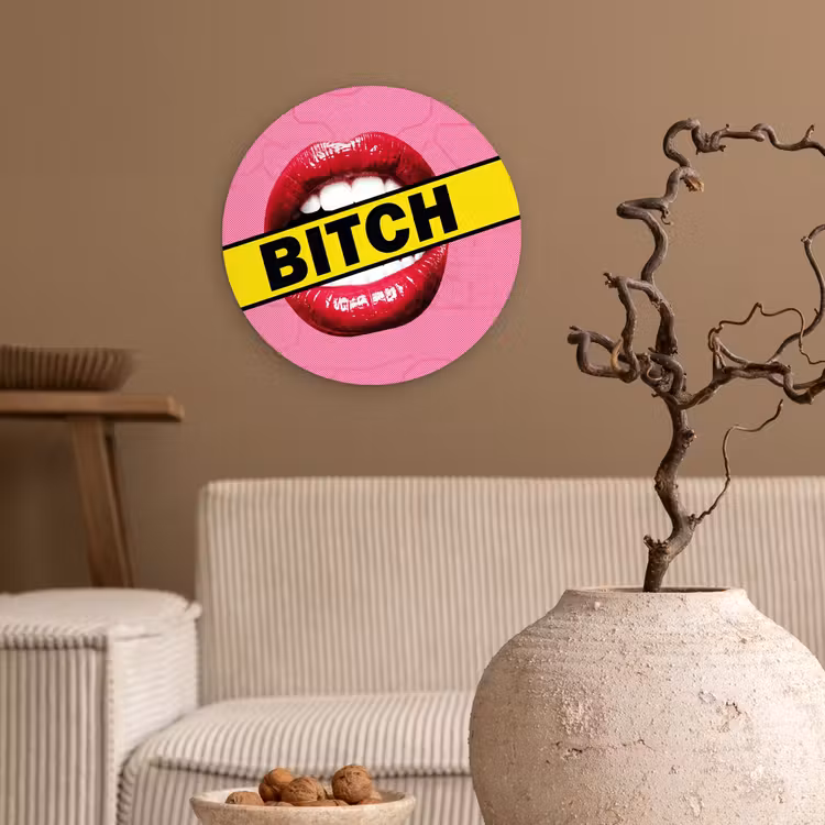 Lippen - Tekst - Kleurrijk Wandcirkel kunststof plaat 5mm dik klein -sfeer1