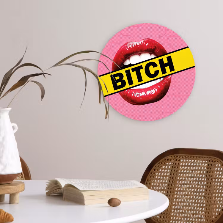 Lippen - Tekst - Kleurrijk Wandcirkel kunststof plaat 5mm dik klein -sfeer4