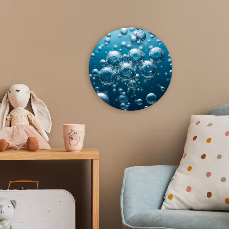 Luchtbellen - Dynamisch - Blauw Wandcirkel kunststof plaat 5mm dik klein -tsfeer1_kind