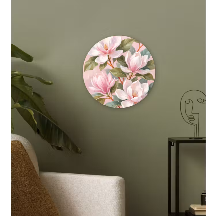 Magnolia's - Patroon - Roze Wandcirkel kunststof plaat 5mm dik klein -sfeer3