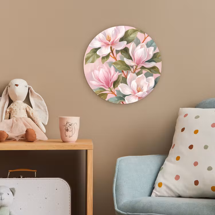 Magnolia's - Patroon - Roze Wandcirkel kunststof plaat 5mm dik klein -tsfeer1_kind
