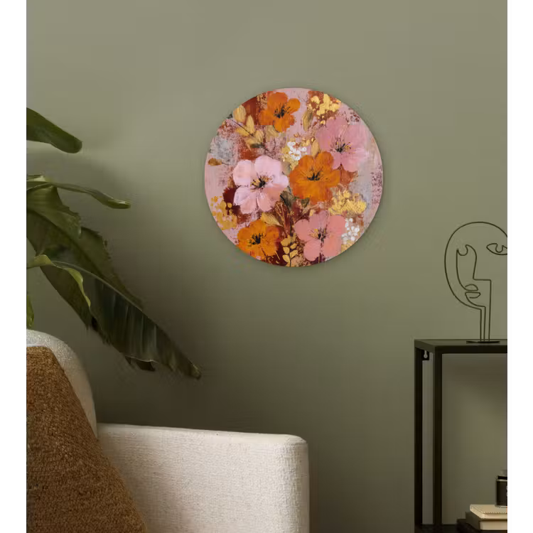 Schilderij - Bloemen - Rustiek - Roze Wandcirkel kunststof plaat 5mm dik klein -sfeer3