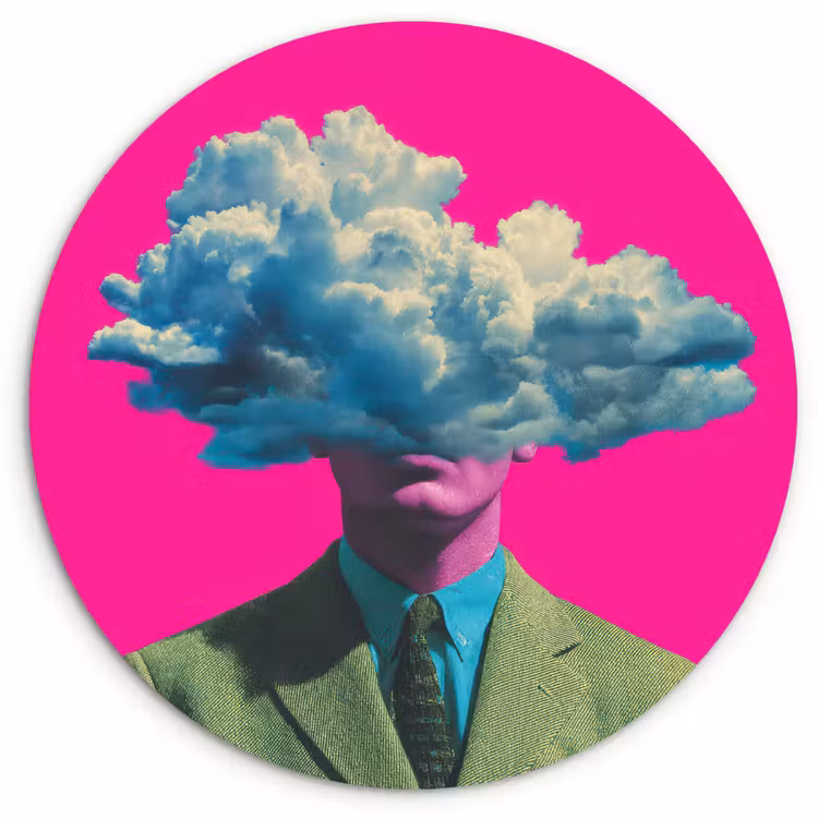 Man - Pak - Wolk - Roze Wandcirkel kunststof plaat 5mm dik klein -3d
