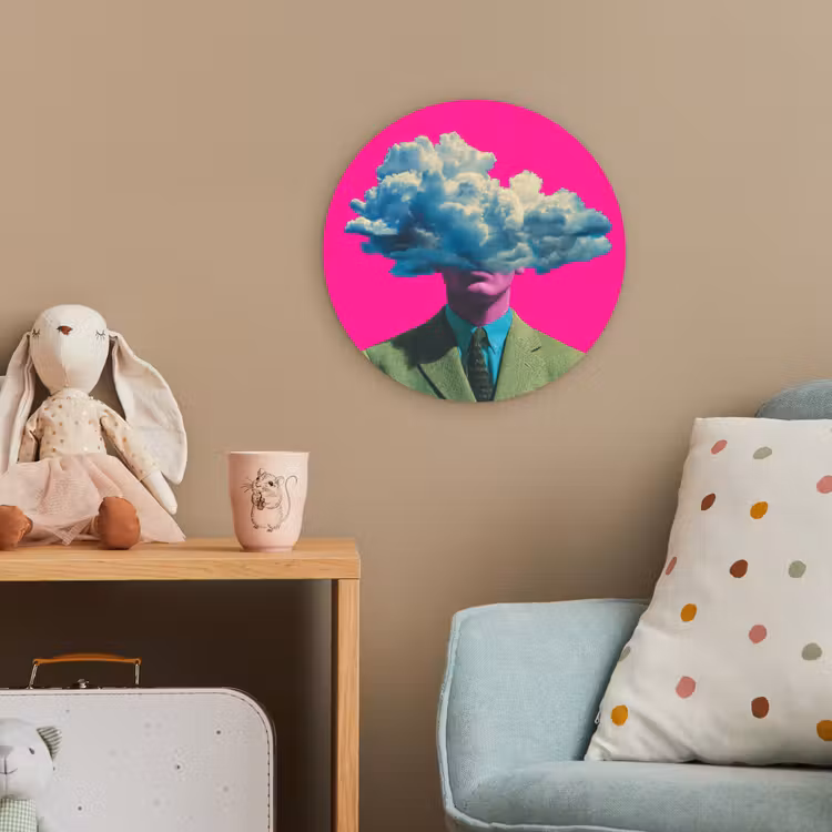Man - Pak - Wolk - Roze Wandcirkel kunststof plaat 5mm dik klein -tsfeer1_kind
