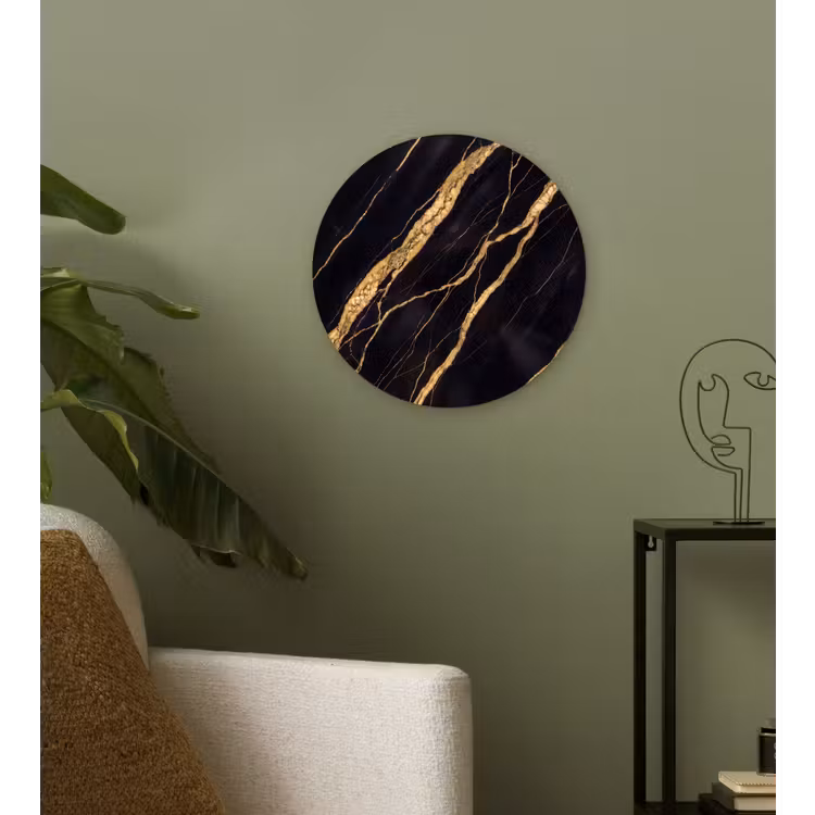 Marmer - Goud - Textuur - Abstract - Zwart Wandcirkel kunststof plaat 5mm dik klein -sfeer3
