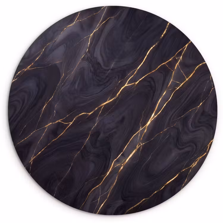 Marmer - Goudaders - Abstract - Modern - Zwart Wandcirkel kunststof plaat 5mm dik klein -3d