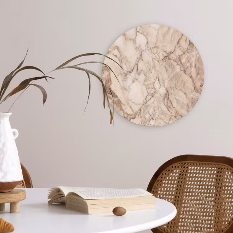 Marmer - Aderen - Textuur - Beige - Modern Wandcirkel kunststof plaat 5mm dik klein -sfeer4