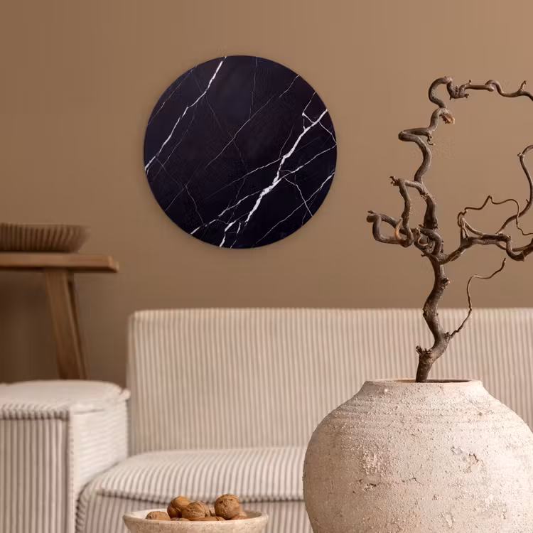 Marmer - Patroon - Abstract - Modern - Zwart Wandcirkel kunststof plaat 5mm dik klein -sfeer1