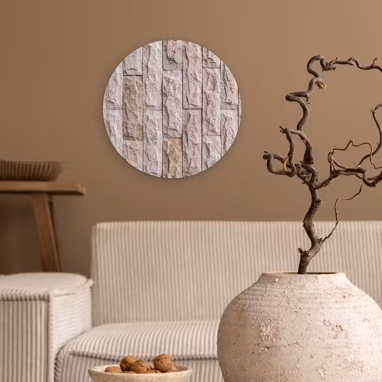 Muur - Steen - Ruw - Beige - Textuur Wandcirkel kunststof plaat 5mm dik klein -sfeer1