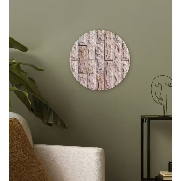 Muur - Steen - Ruw - Beige - Textuur Wandcirkel kunststof plaat 5mm dik klein -sfeer3