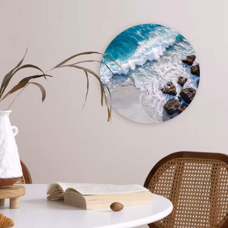 Zee - Golf - Strand - Natuur - Blauw Wandcirkel kunststof plaat 5mm dik klein -sfeer4