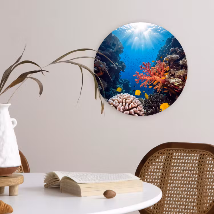 Zee - Koraalrif - Natuur - Levendig - Blauw Wandcirkel kunststof plaat 5mm dik klein -sfeer4