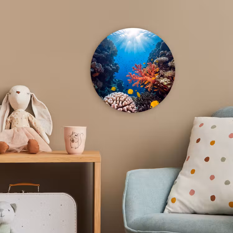 Zee - Koraalrif - Natuur - Levendig - Blauw Wandcirkel kunststof plaat 5mm dik klein -tsfeer1_kind