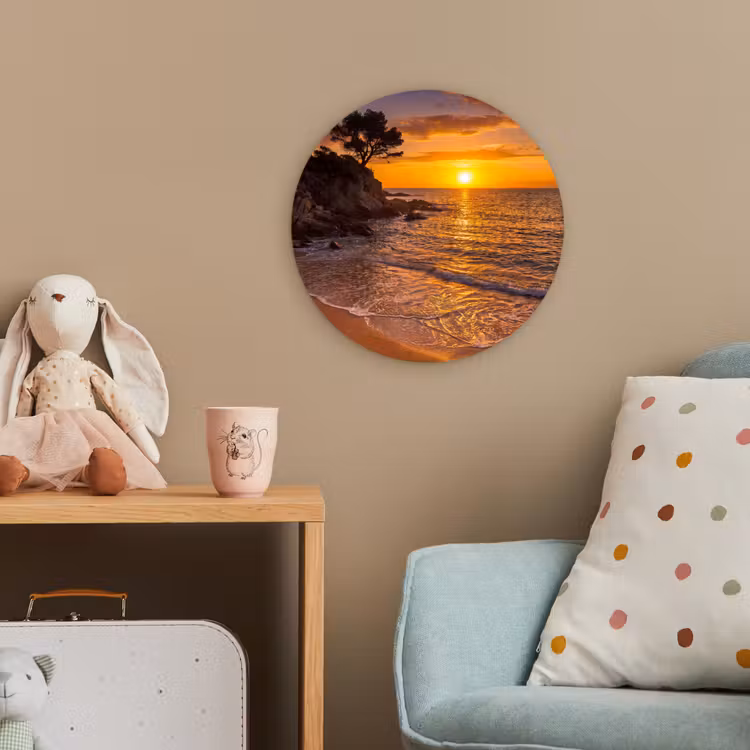 Zee - Kust - Zonsondergang - Natuur - Oranje Wandcirkel kunststof plaat 5mm dik klein -tsfeer1_kind