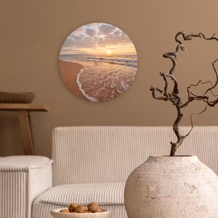 Zee - Kustlijn - Wolken - Landschap - Oranje Wandcirkel kunststof plaat 5mm dik klein -sfeer1